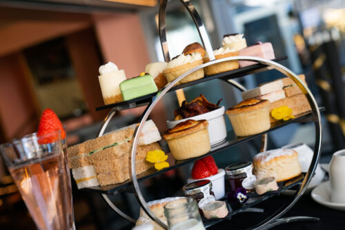 A selection of cakes and sandwiches on our luxury afternoon tea lake district