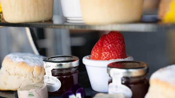 Our luxury afternoon tea comes served with jam, cream, butter & strawberries - perfect for the warm fruit scones.
