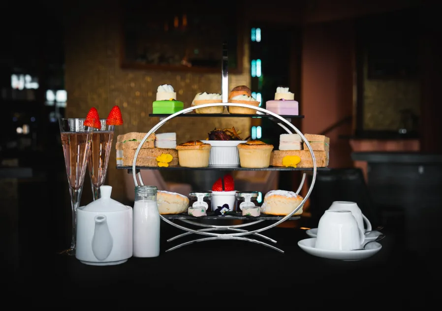 Our Ultimate afternoon tea has a delicious selection of sweet and savoury treats along side a rose prosecco