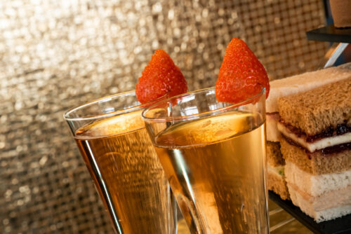 Enjoy a glass of rose prosecco with our winter luxury afternoon tea